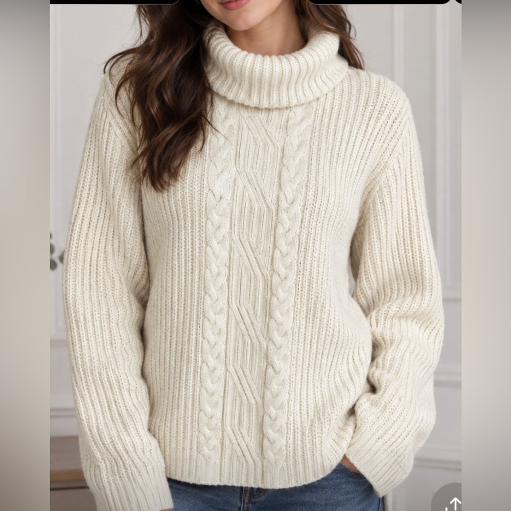 Talbots Turtleneck Cable-Knit Sweater - Cream L